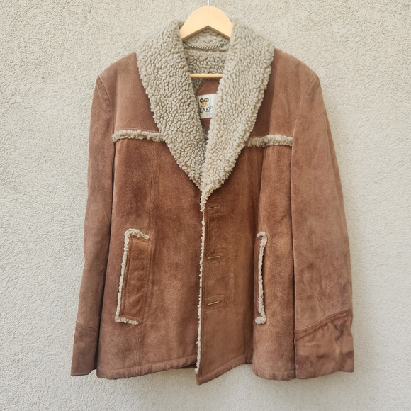 LAKELAND Men's Campus Coat Size 40 Penny Lane Leather Sherpa Lined Vintage 70s - Picture 4 of 14